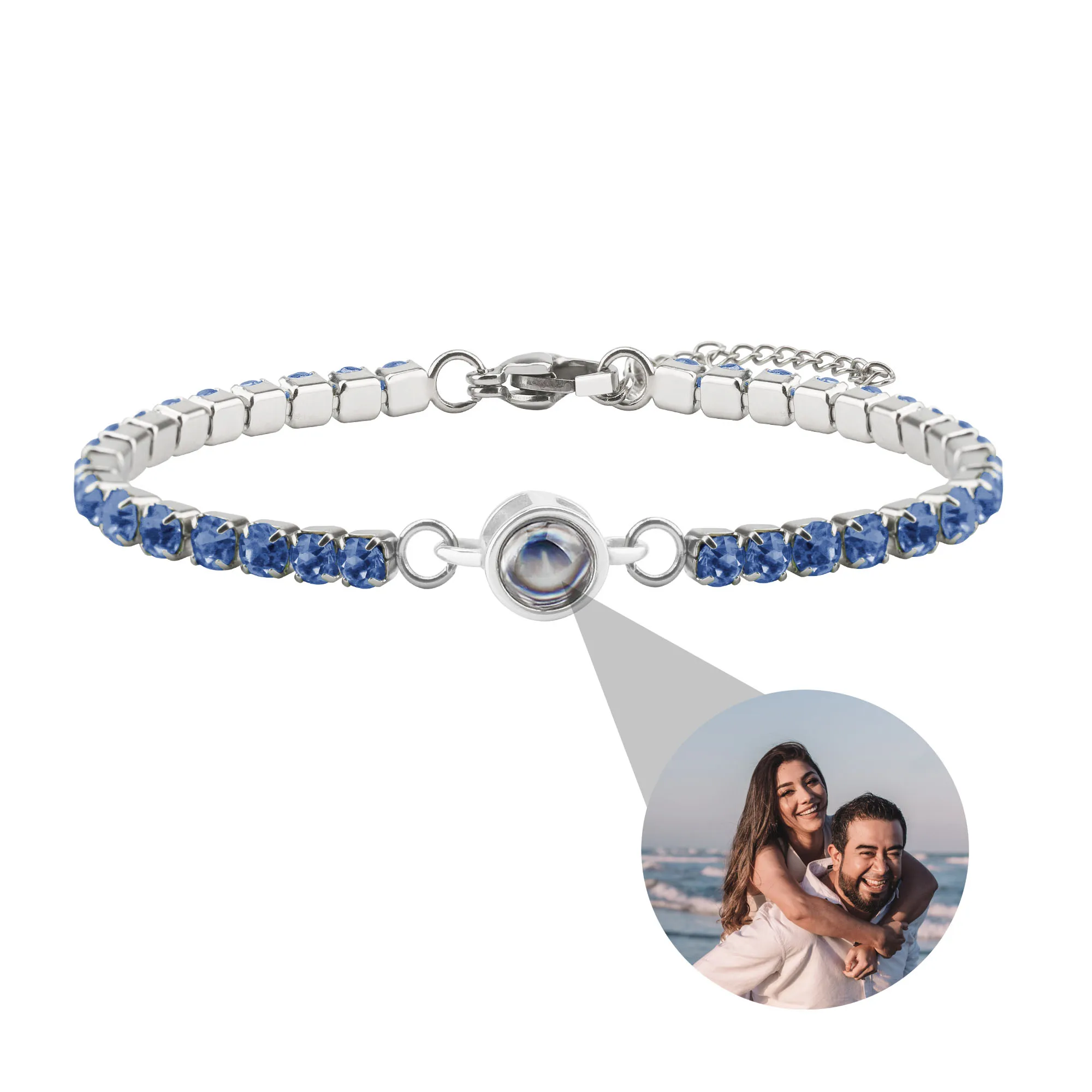 

Fashion Rhinestone Jewery Personalized Photo Photo Projection Bracelet Best Friend Gift Custom Picture Titanium Steel Bracelet
