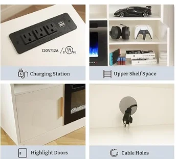 Lareira elétrica TV Stand, LED Entertainment Center, sala de TV armário com armazenamento, 18 polegadas, 36 polegadas