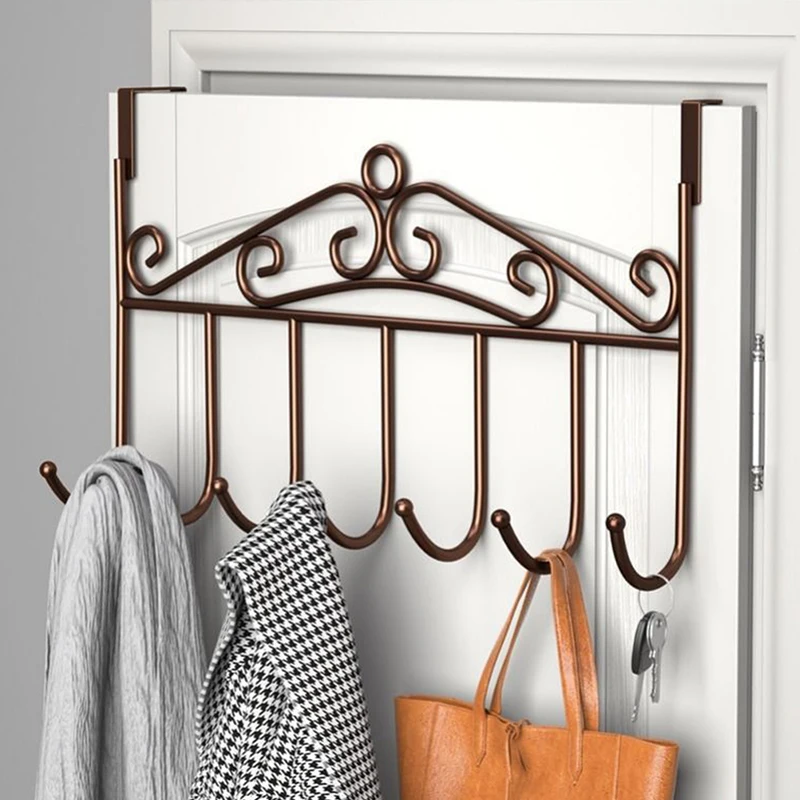 Over Door Metal Hanger Bracket 7 Hooks Towel Hat Coat Hooks Iron Hook Hanging Storage Rack Overdoor Organizer Accessories