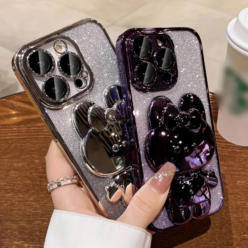 Glitzernder Hasenspiegel mit Farbverlauf und Halterung für iPhone 16 11 12 13 14 Plus 15 Pro Max, Linsenschutz, weiche TPU-Abdeckung – Detail 4