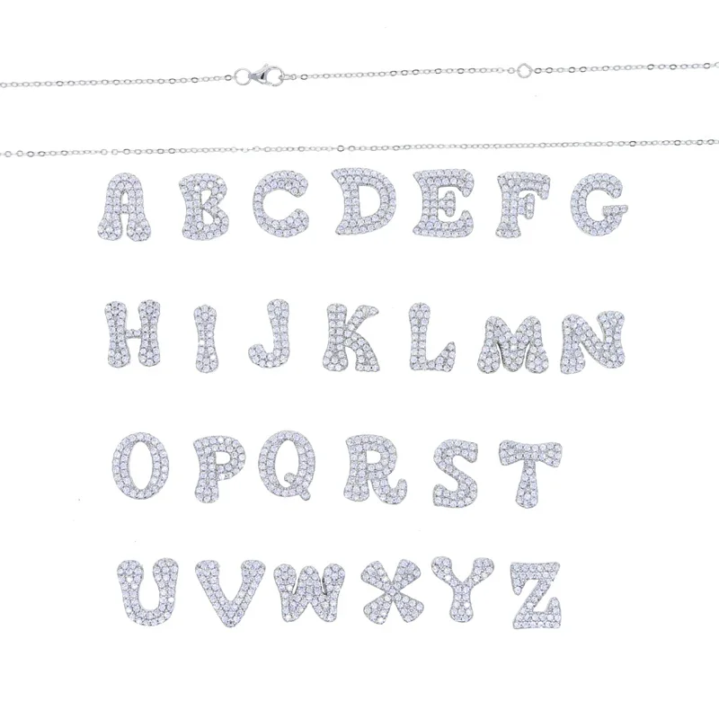 925 Sterling Silver Sparking Cz Paved 26 Letters Charms Pendants A To Z Alphabet Name Necklace Findings for DIY Jewelry Handmade