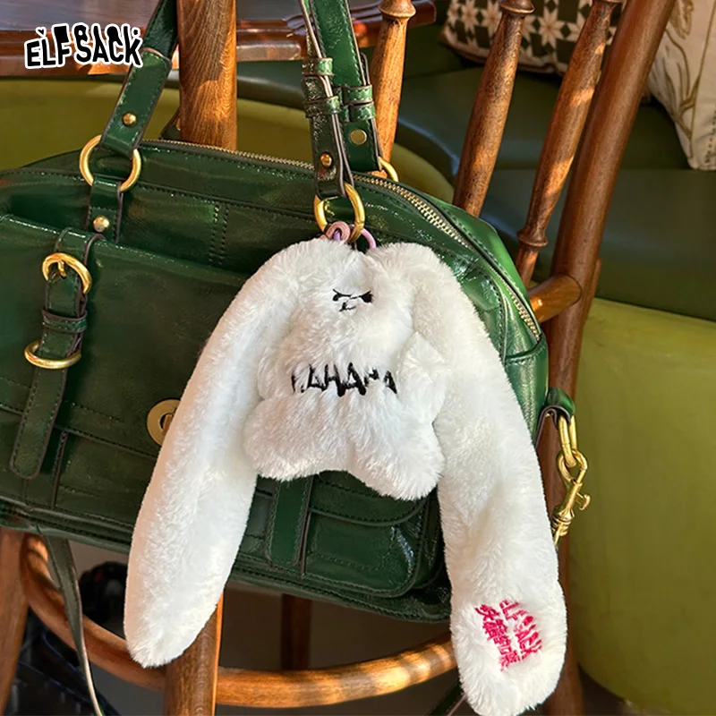 

ELFSACK 2025 Spring New Arrivals Plush White Long Ears Rabbit Pendant Cartoon Doll Bag Hanger