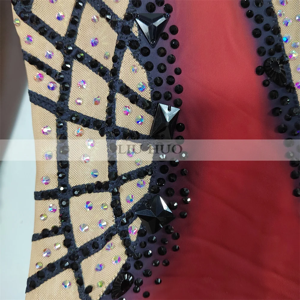 LIUHUO justaucorps de gymnastique rythmique personnaliser adulte femmes fille Costume Performance compétition robe de danse aérobic rouge foncé adolescent