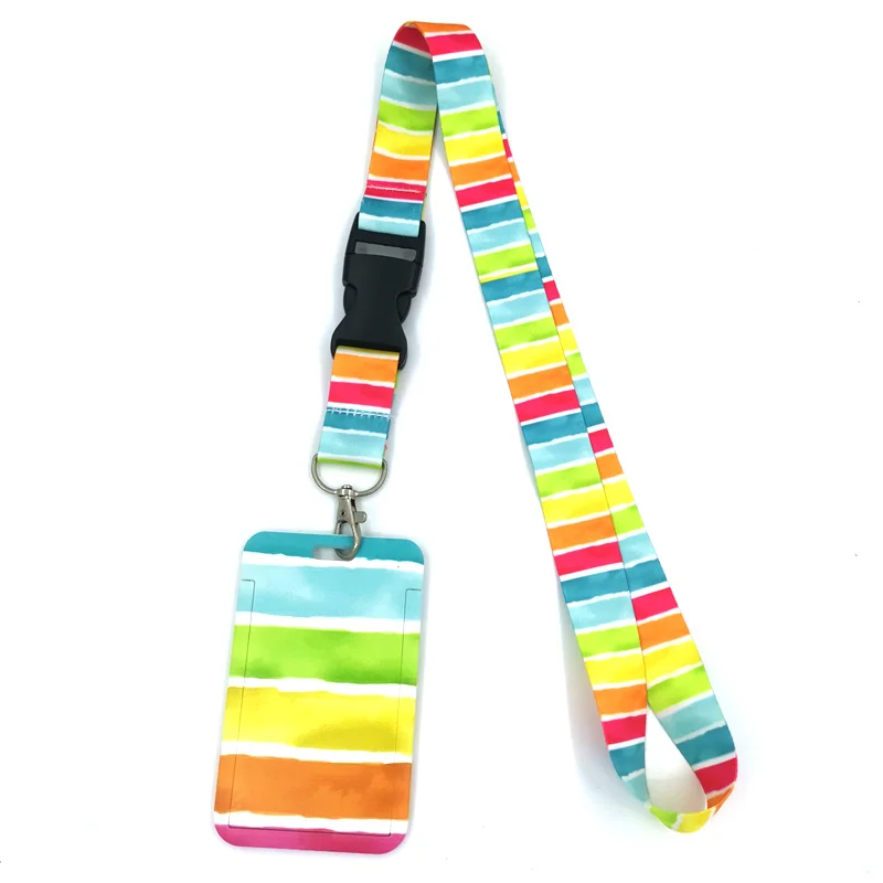 Colorful Rainbow Pattern Creative Lanyard Card Holder Student Hanging Neck Phone Lanyard Badge Subway Access Holder Accessories