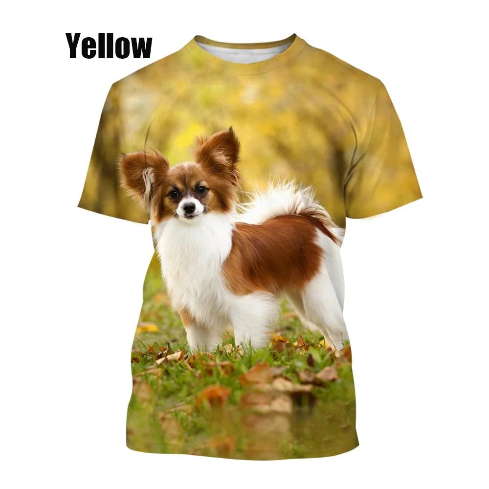 New Fashion Pet Dog Papillon 3D Printing T-Shirt Summer Casual Men/Female Hip Hop Breathable Short Sleeve T-Shirt