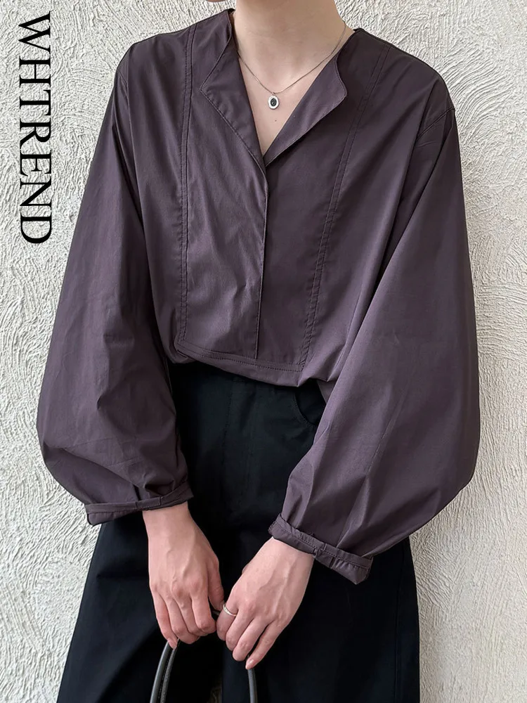 

WHTREND Рубашка во французском стиле с круглым вырезом для женщин, осенняя новая свободная универсальная блузка с рукавами-фонариками, топ WH1113