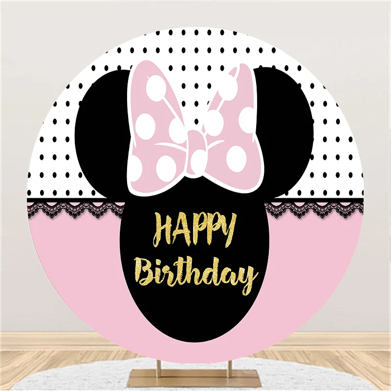 Disney cubierta de fiesta de cumpleaños para niñas, pancarta de estudio fotográfico, dibujos animados personalizados, Margarita, rosa, bebé, Minnie Mouse, fondo redondo