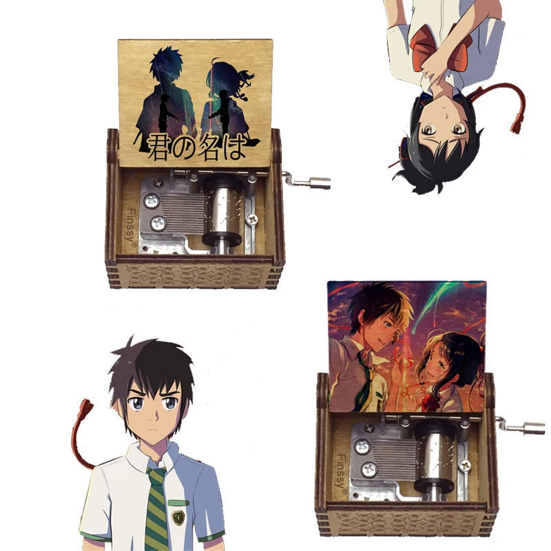 Japanese Anime Your Name Kimi no Na wa Music Box Zen zen zense Song Wooden Souvenir For Kids Birthday Christmas New Year's Gifts