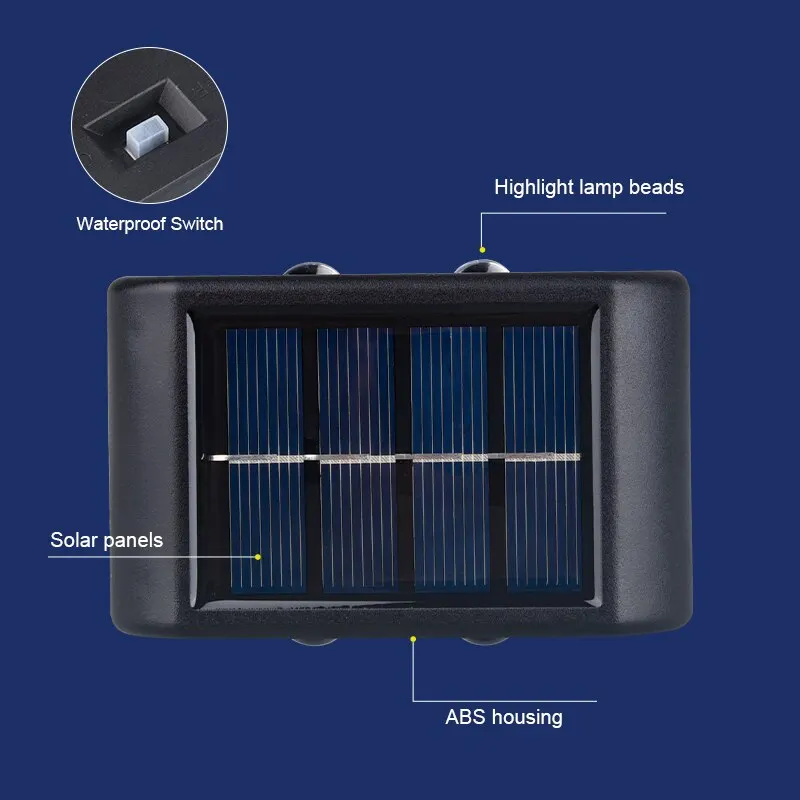 4LED Beads Up and Down Light Solar Powered Waterproof Wall Light for Courtyard Garden Carport