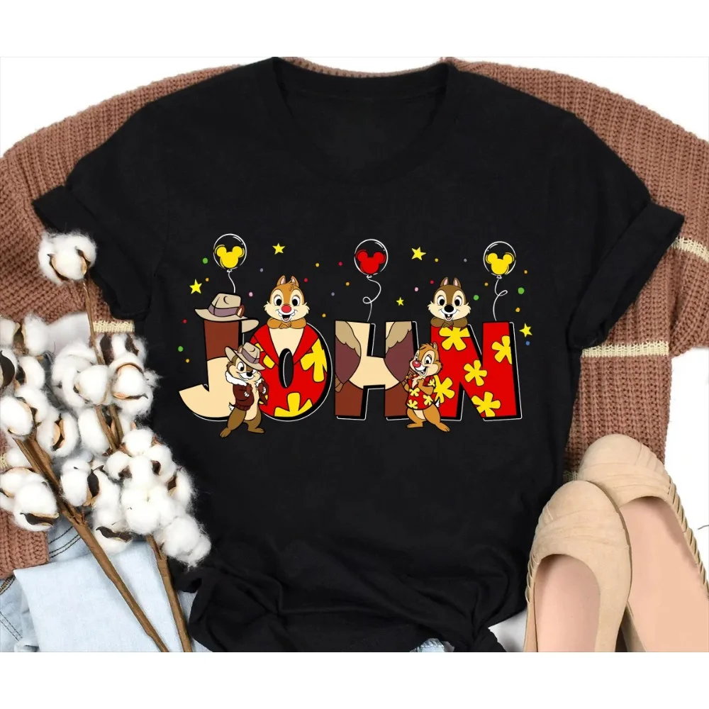 Disney Personalizzata Chip N Dale Personaggio Topolino Palloncino Camicia Nome Personalizzato Camicia per Bambini Chip N Dale Costume T-shirt da Donna da Uomo