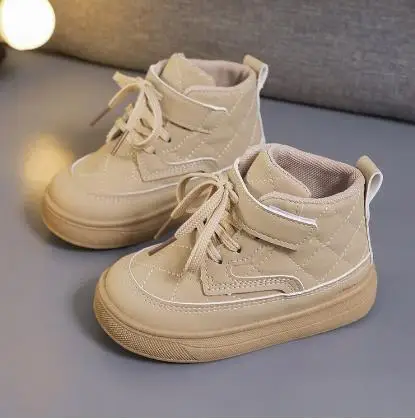 Children Leather Boots High Top Autumn Winter New Sneaker Boys Shoes Casual Shoe Lace Up Fashion Chunky Sneakers for Kids