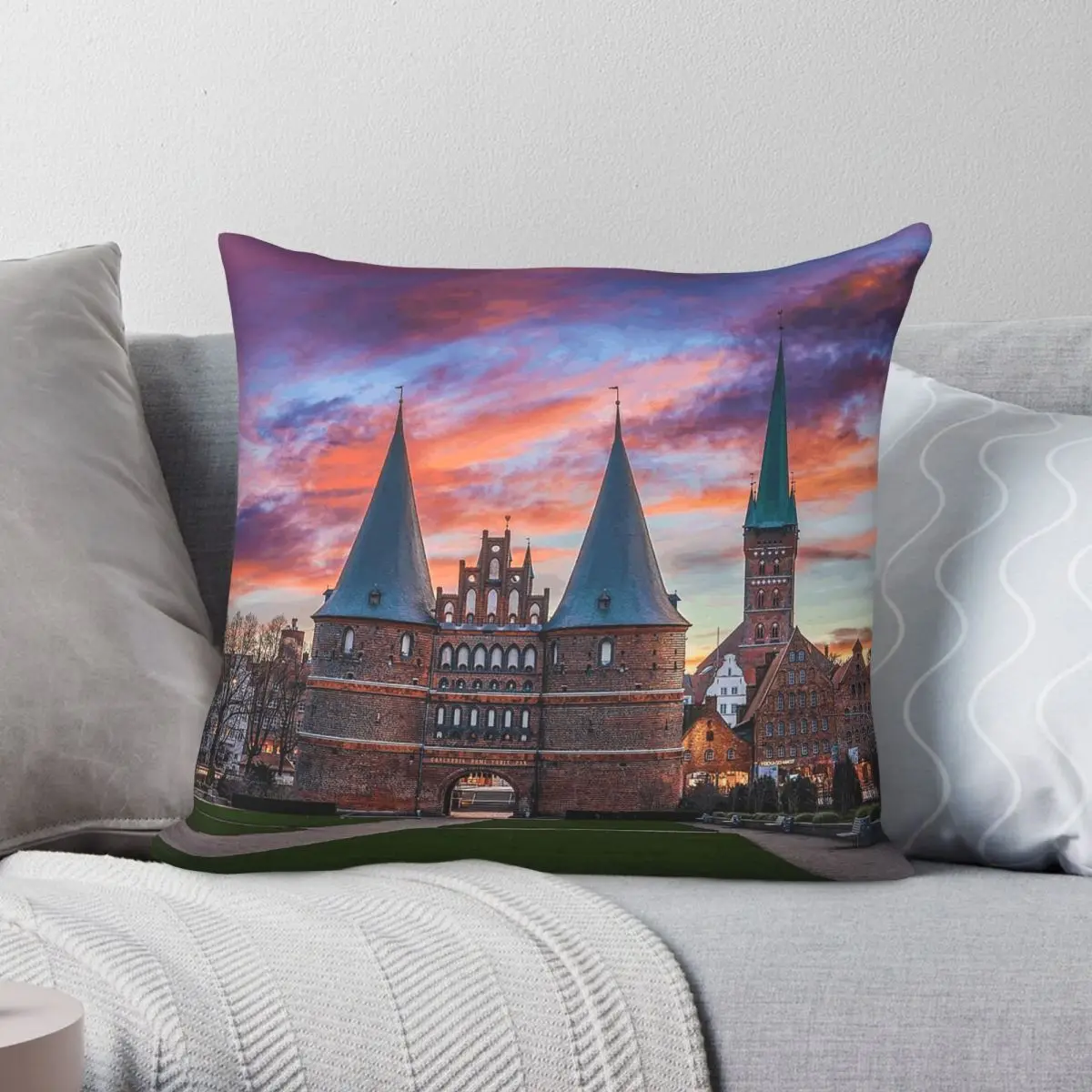Holstentor In Lﾨbeck Germany Pillowcase Polyester Linen Velvet Creative Zip Decor Pillow Case Sofa Cushion Cover