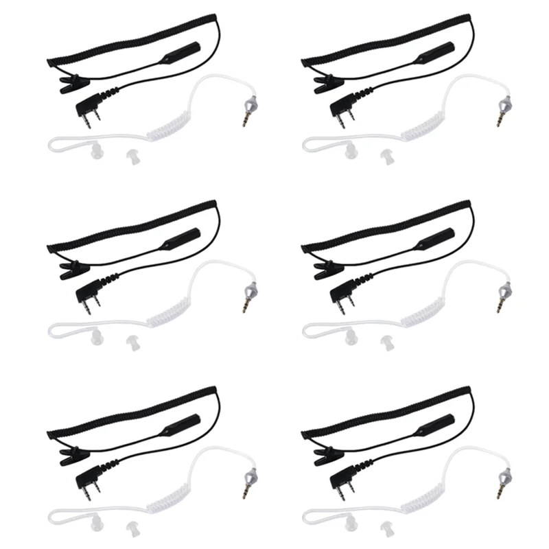 

6X 2-контактная микрофонная гарнитура PTT с наушником воздушно-акустической трубки 3,5 мм для Baofeng UV-5R 888S-[Y03A]