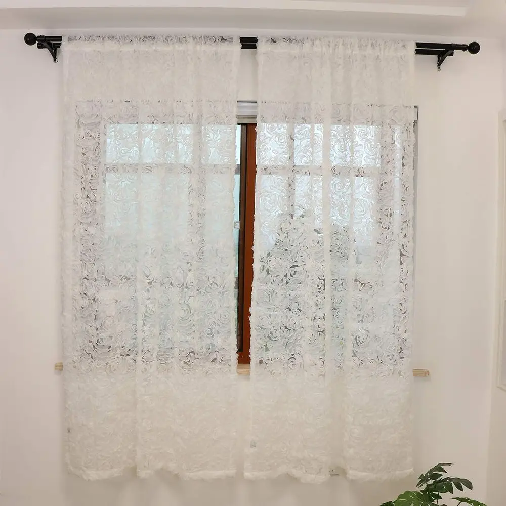 ستائر شفافة بيضاء فاخرة ثلاثية الأبعاد مع جيب قضيب، 51 واسعة × 84 طويلة لغرفة النوم أو غرفة المعيشة