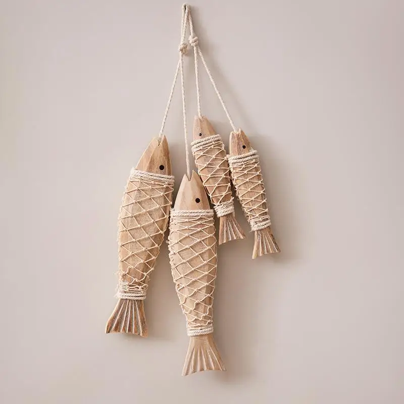 Mediterranean Vintage Woodfish Wall Hanging 1Pcs for Nautical Home Theme