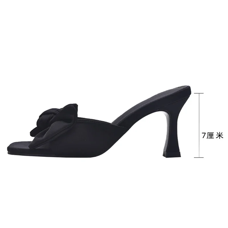 Luxury Designer Summer High Heel Women Slipper Fashion Elegant Butterfly-knot Slides Ladies Sexy Party Dress Sandal Pumps Shoes