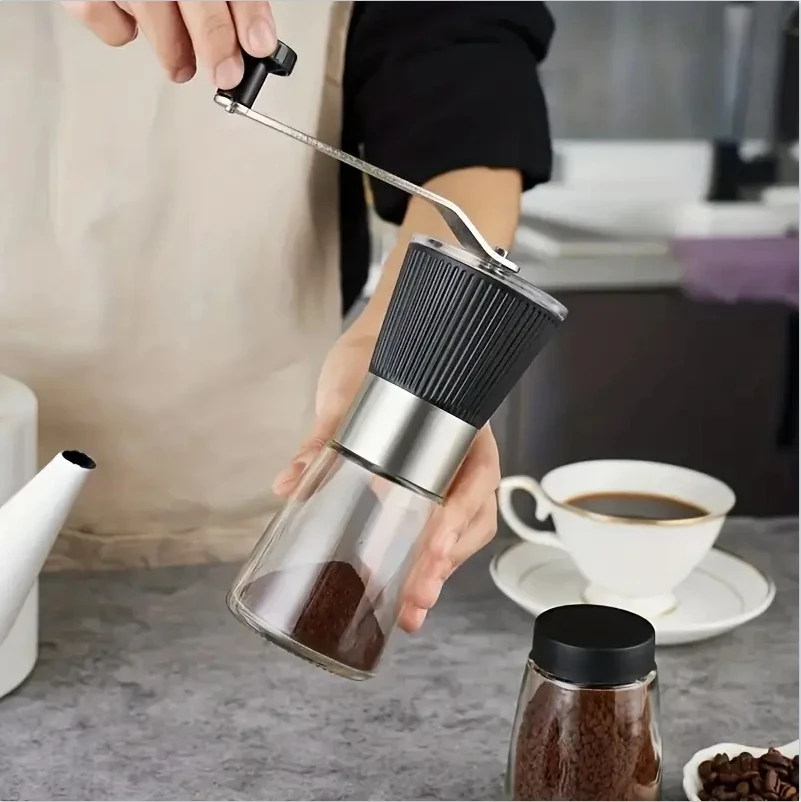 1PCS Manual Coffee Grinder Glass Portable Outdoor Coffee Machine Ceramic Grinding Core Pepper Grain Mill Coffeeware for Kitchen