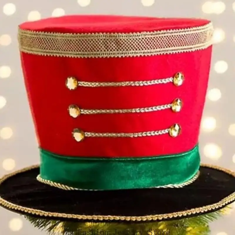 D0UB Material gorra banda Majorette tamaño adulto navideño con detalles en plástico para eventos temáticos navideños