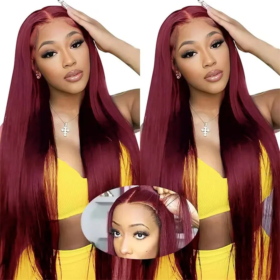 Burgundy 99J Red Bone Straight Lace Front Wig Colored Human Hair Wigs 13x4 Lace Frontal Human Hair Closure Wig Pre Plucked