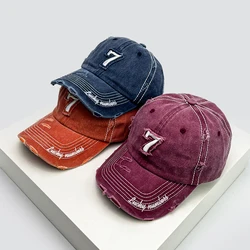 New Unisex Niche Embroidered 7 Letters Baseball Hats Sunshade Distress Versatile Street Peaked Caps Fashion Broken Style Retro
