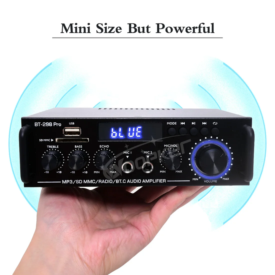 Усилитель Woopker Bt 298 Pro для домашнего кинотеатра, усилитель для караоке, двухканальный стерео Bluetooth 5,0, максимум 800 Вт RMS 45 Вт + 45 Вт