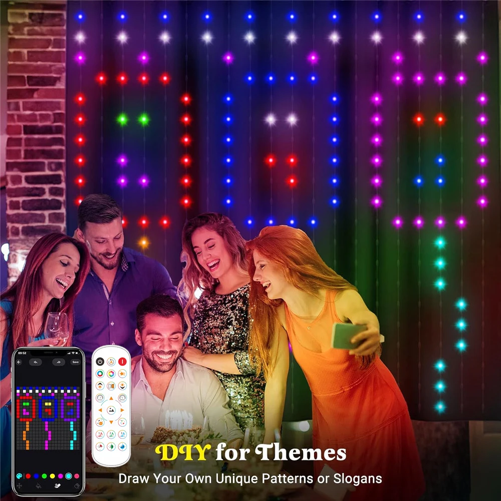 

DIY занавески USB гирлянды умные светодиодные занавески 400 светодиодный динамический узор с приложением и пультом дистанционного управления для подарка на день рождения, Пасху