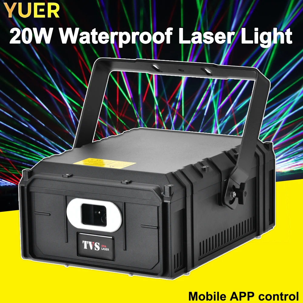 YUER nuevo proyector de luz láser RGB de 20W resistente al agua 30K animación de escaneo DMX512 ILDA para barras de eventos de Club de DJ al aire libre y