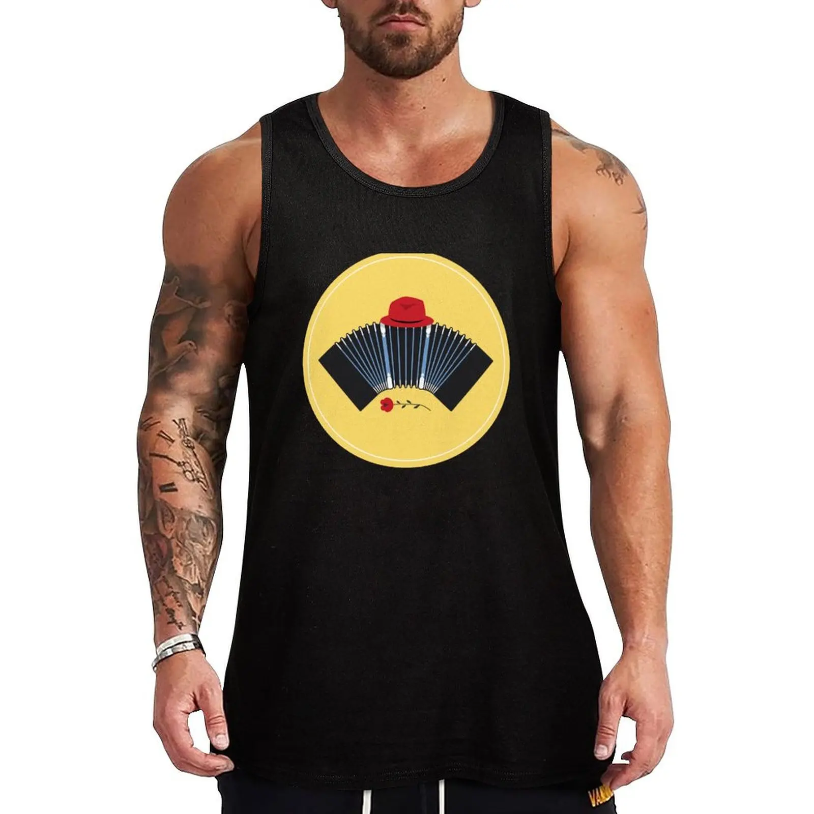 

Argentine Tango Bandoneon, Fedora and Rose Art Tank Top Stretch Fabric Tank Top Flexible Comfort Sleeveless