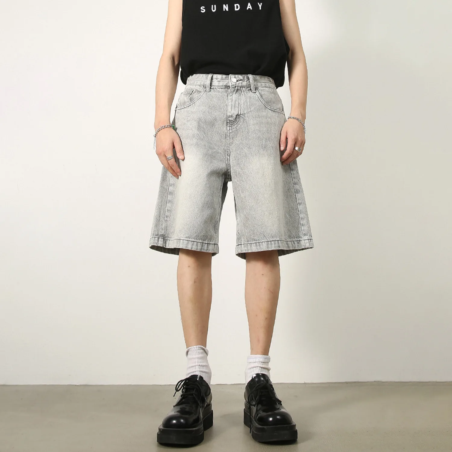 Summer New American Retro Old Blue Denim Shorts Men's Loose Straight Five-point Pants