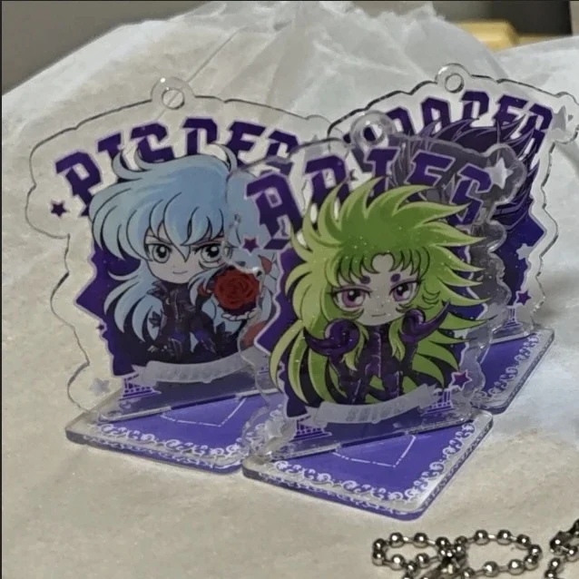 Japanese Saint Seiya Cartoon Character Acrylic Plaque Gemini Saga Aries Shion Cancer Deathmask keychain pvc Boys' toy collection