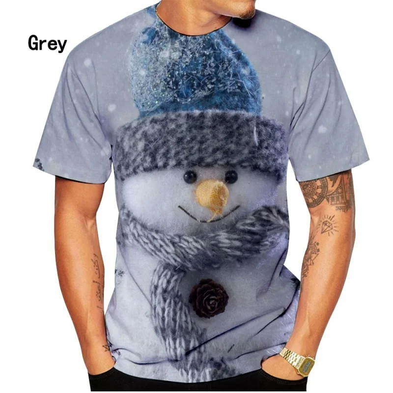 2023 New Fashion Men's T-shirt Christmas Snowman 3D-printed Casual Short Sleeve T-shirt