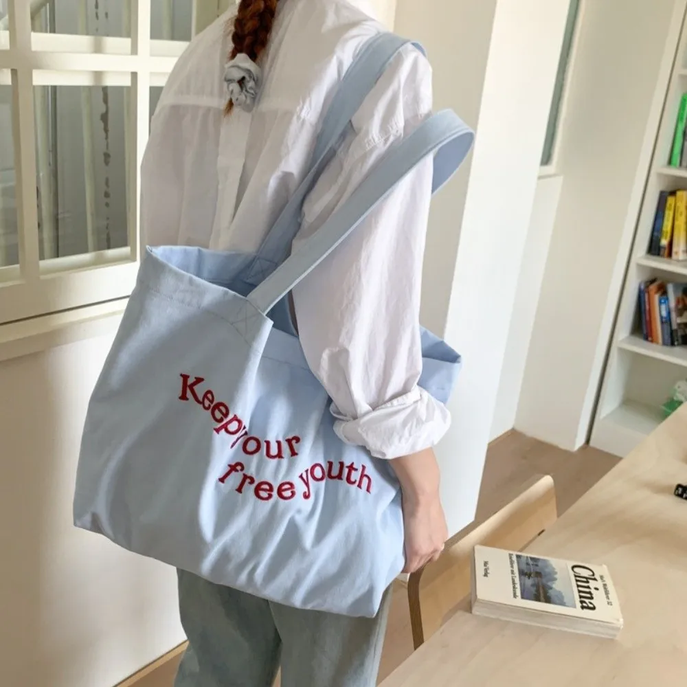 

Простая однотонная холщовая сумка-тоут для студентов, большая вместительная сумка на плечо с буквами, универсальная повседневная женская сумка, женская сумка