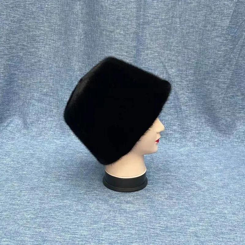 Real Mink Fur Bucket Hat For Women Keep Warm Winter Plush Fashion Fur Caps Ladies Outdoor Skiing Snow Hat Natural Black Fur Hat