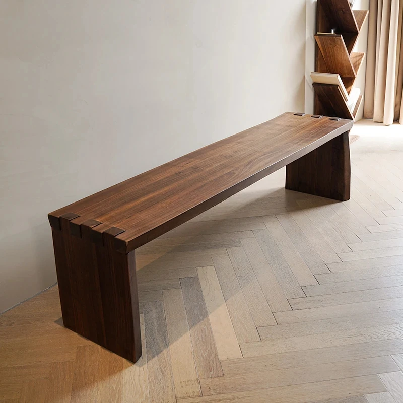 

North American Black Walnut Chinese Style Solid Wood Dining Chair Retro Simple Mortise Long Stool