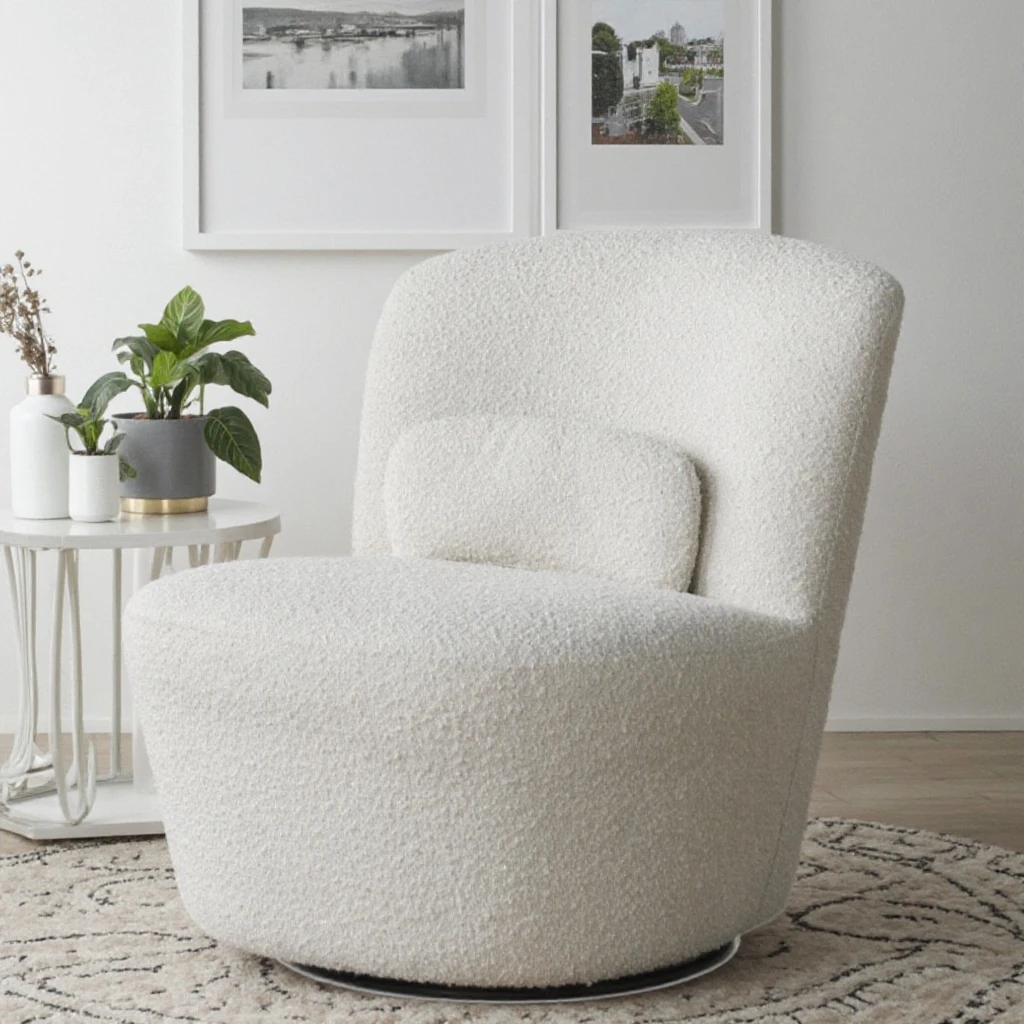 

!@Modern Single Sofa Lounge Chair Hotel Waiting Areas Comfortable Lamb Wool Swivel Boucle Chair Convertible Upholstered Fabric