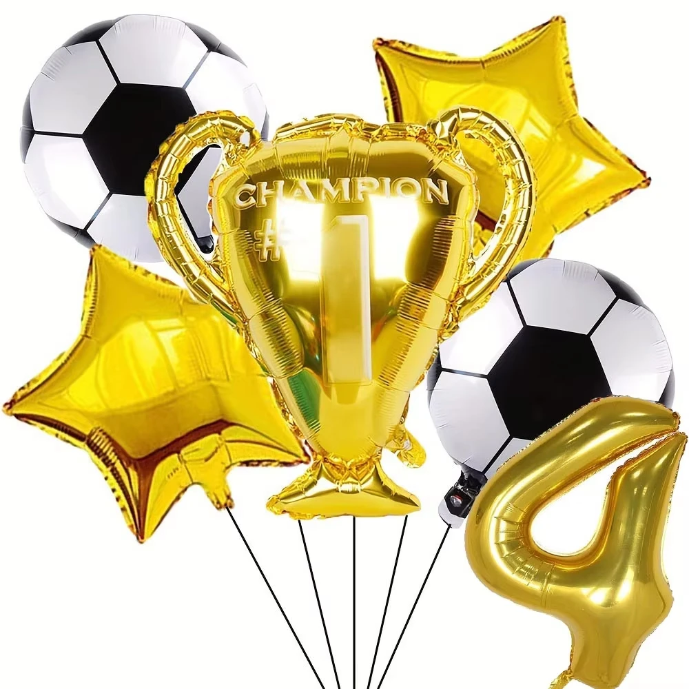 6pcs Boys Football Trophy Helium Balloon Birthday Party Decorations Children's Gifts 32inch Green Pink Gold Digit Number Balloon view 2