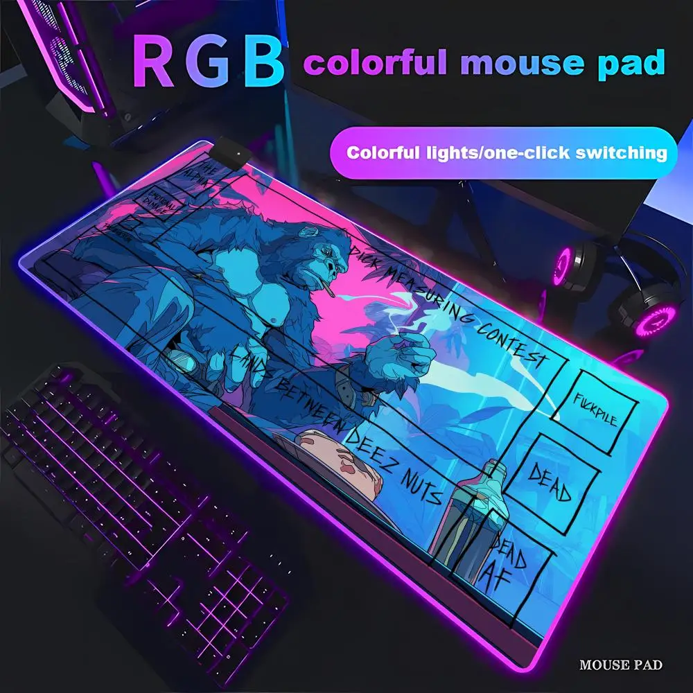 

HYBXAXC Anti-Slip Rubber Desk Mat Gaming Office Mouse Pad Cool Gorilla Card Game Art RGB Mouse Pad HD Gamer Large LED Light XXL