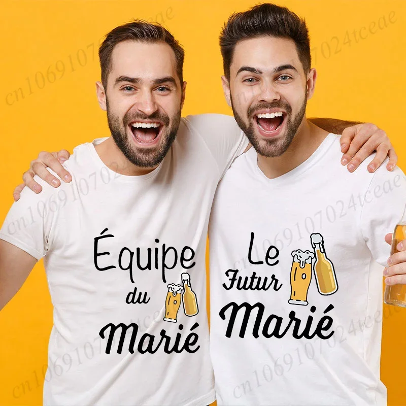 Beers for The Groom Squad T-shirt French Evg Team Future Groom Best Man Tshirt Boyfriend Bachelor Party Tees Wedding Clothing image 2