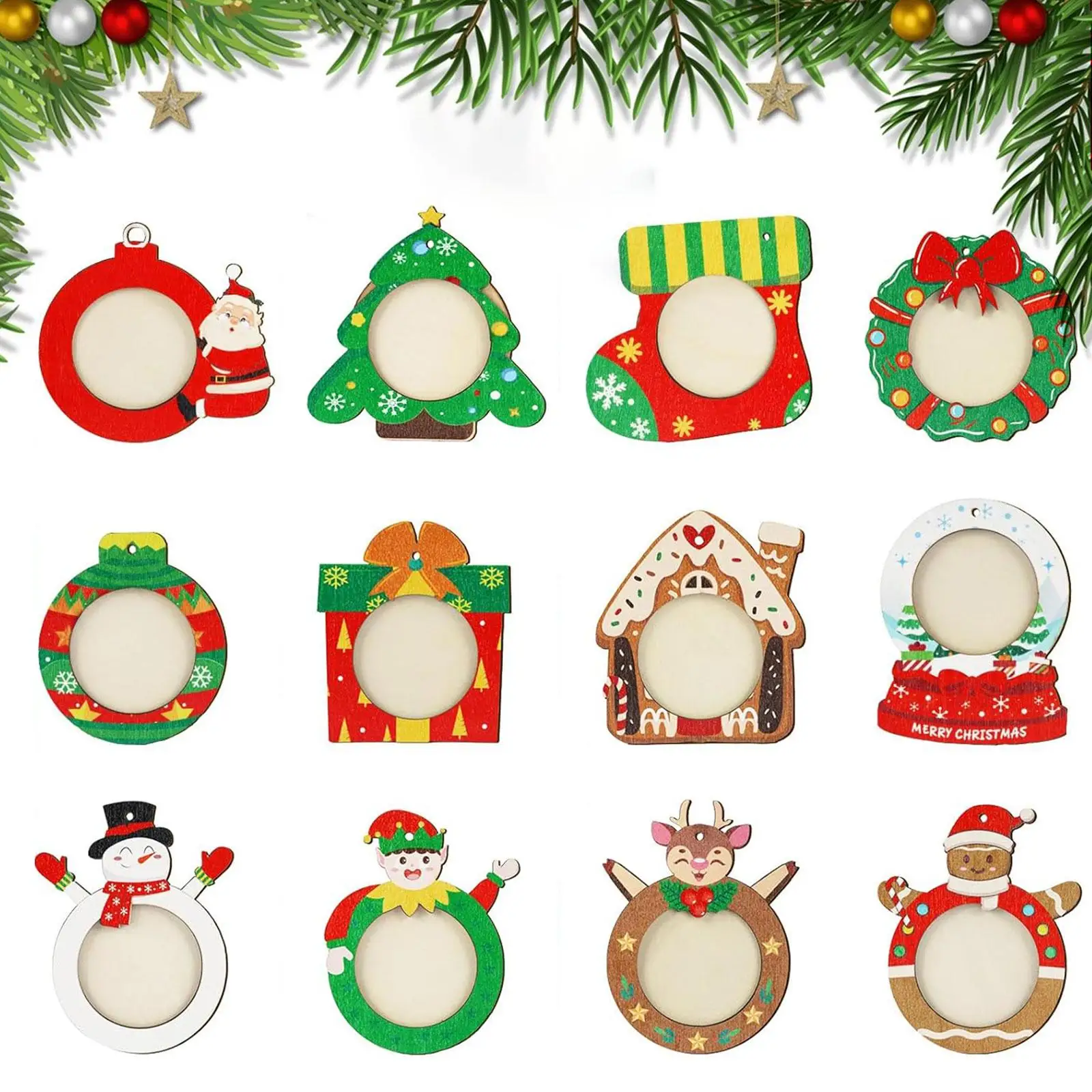 

12 Pieces Christmas Photo Frame Ornaments with Hanging Ropes Memories Gifts Keepsake Christmas Tree Decoration Xmas Pendant