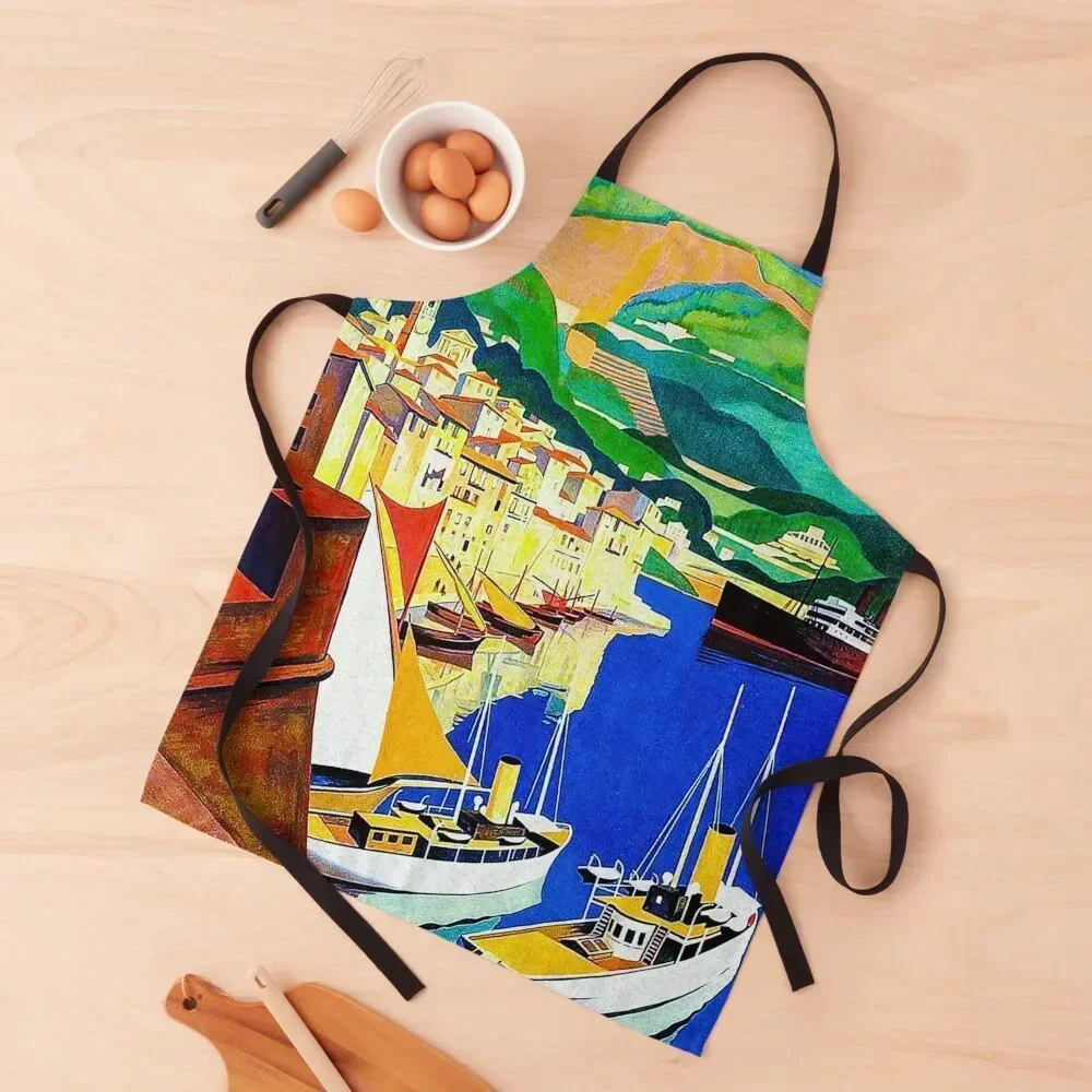 

Vintage Villefranche-sur-Mer France Travel Poster Apron Art men Hairdressing Hairdresser Accessories Apron