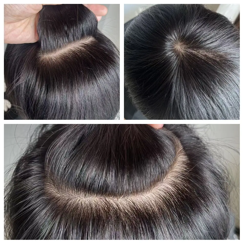 شعر مستعار للرجال الأكثر واقعية، قاعدة حريرية من شعر بشري بكر غير معالج مثل طبيعي من الجلد قابل للتبييض # 27 فائقة التهوية # 1ب