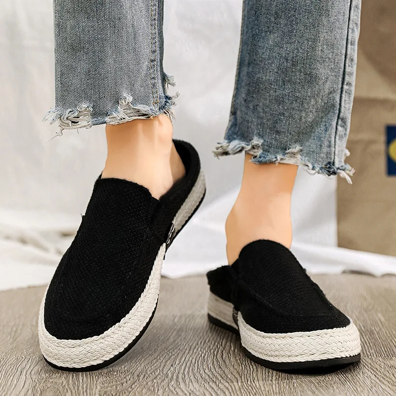 2023Men Casual Canvas Shoes Flats Heels Cartoon Linen Male Espadrille Fisherman Shoes Boys Flats Plimsolls Loafers Driving