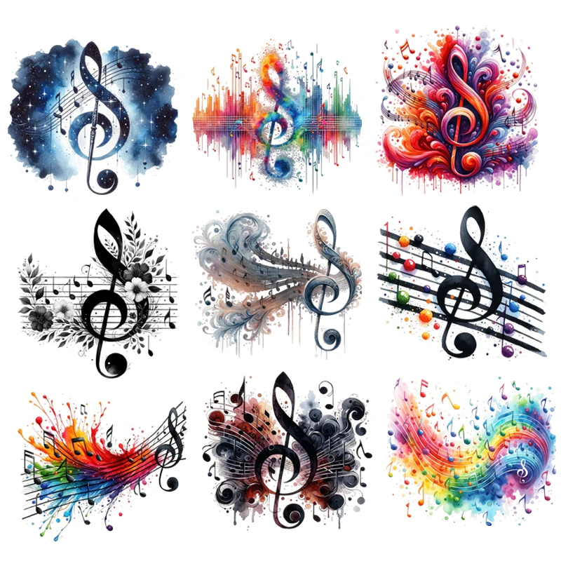 Colorful music listening music symbol elegant Iron Patch Heat Transfer On Clothes Iron on transfer dtf transfers ready to press