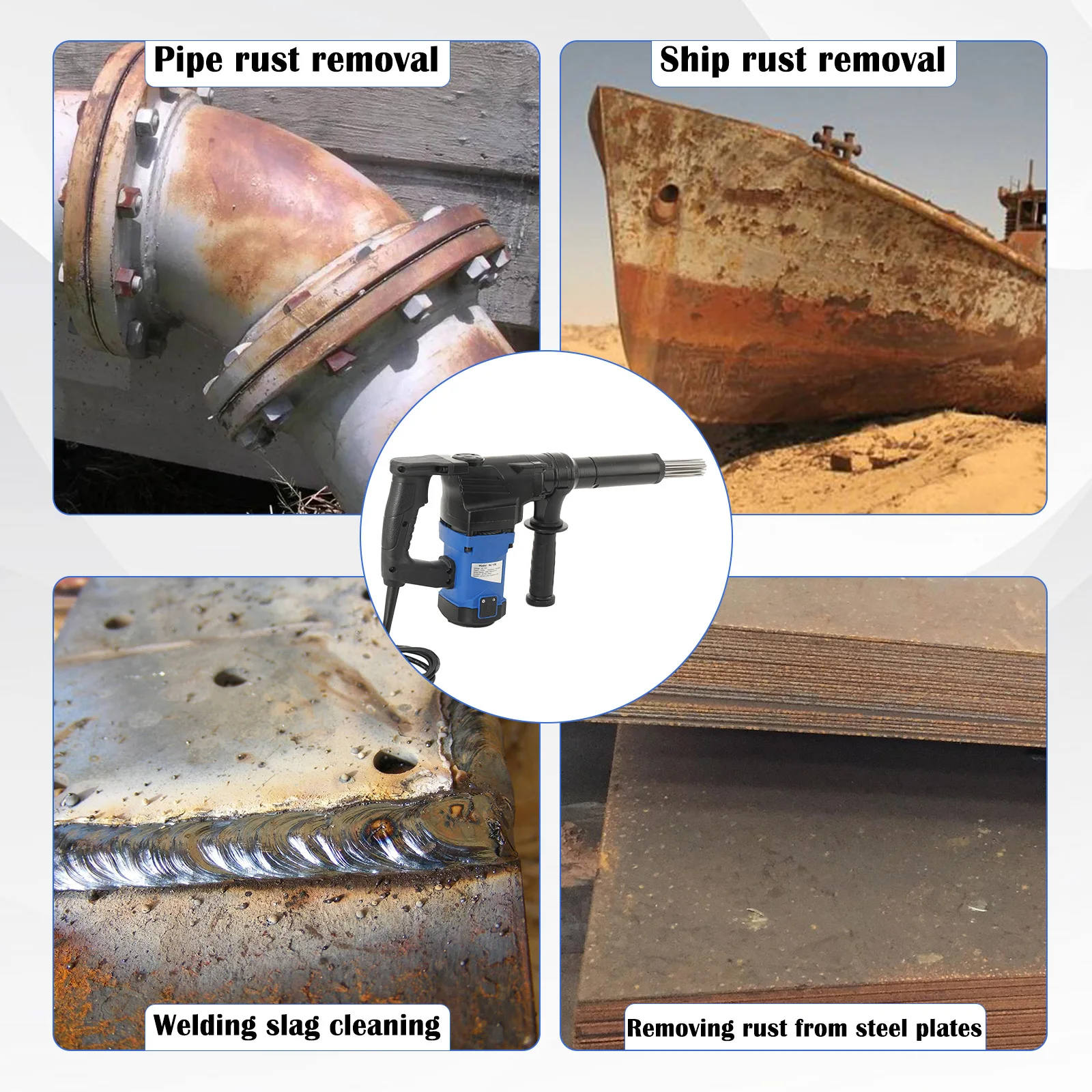 1100W Electric Needle Scaler Needle Derusting Gun Marine Rust Removal Tool AC110V Portable Electric Rust Removal Gun IMPA591203