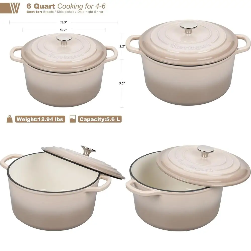

Enameled Cast Iron Dutch Oven Pot with Lid, for Sourdough Bread Baking, Round Dutch Ovens, 6 Quart, Latte