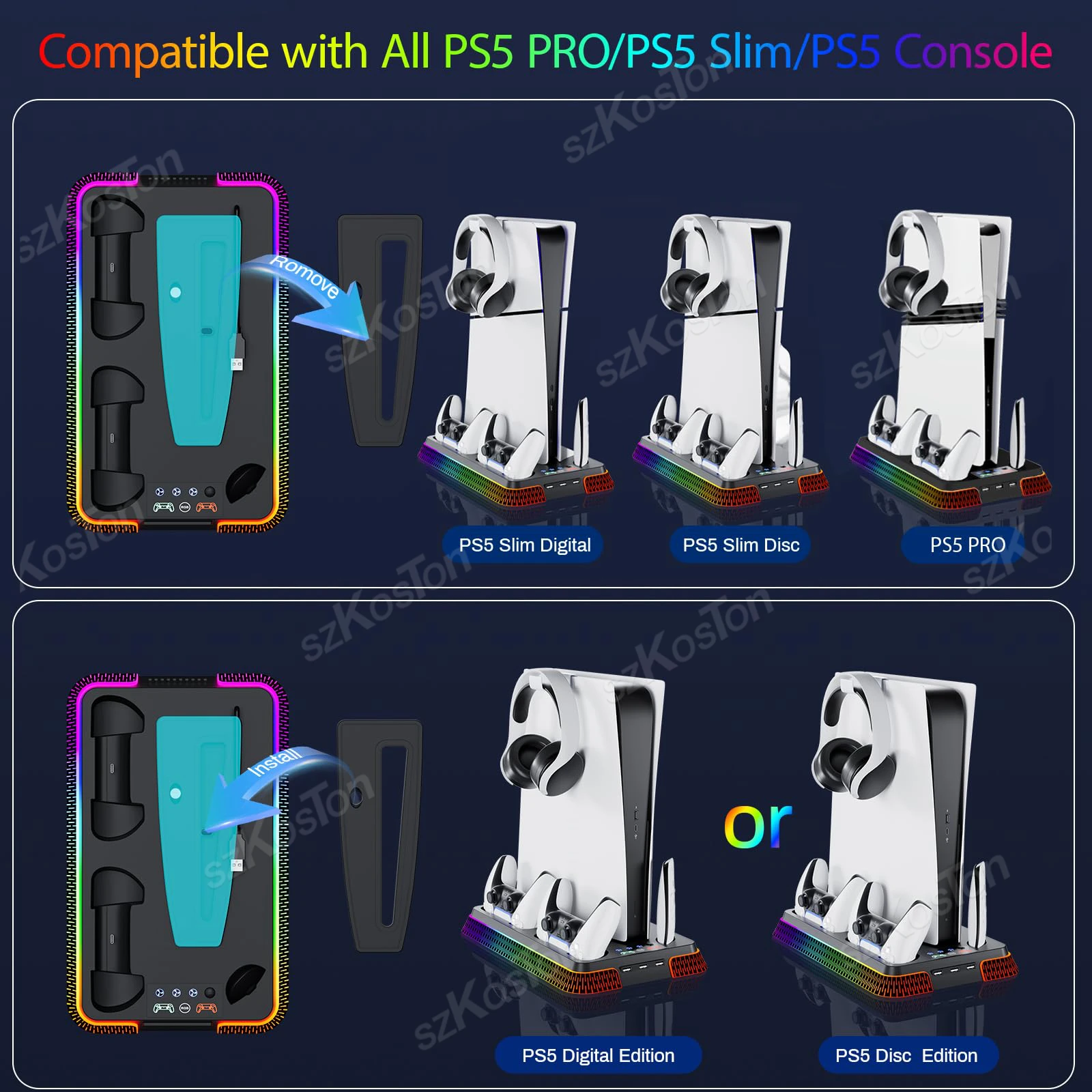 Vertical Cooling Stand Base for PS5 Pro PS5 Slim Games Consoles Controller Charger Station Gaming Bracket for PS5 Accessories