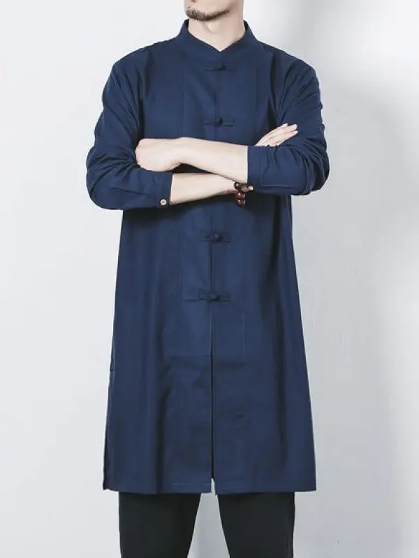 

Loose Fit Linen irt Outerwear Medium Length Chinese Sle Cotton Linen Robe Zen Meditation Clothes Large Size Open Cardigan