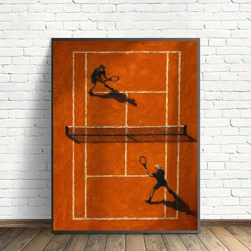 [2D Flat] 1pc 12x16 Inch Frameless Tennis Court Canvas Wall Art - Vibrant Green Modern Minimalist Print, Digital Print on Canvas