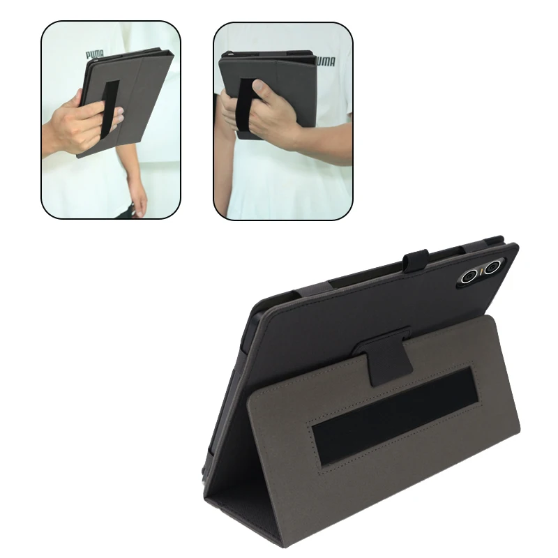 Para fundas Teclast T50 Pro con textura de tela, funda con tapa magnética de cuero PU, soporte plegable, bolsa a prueba de golpes con correa para