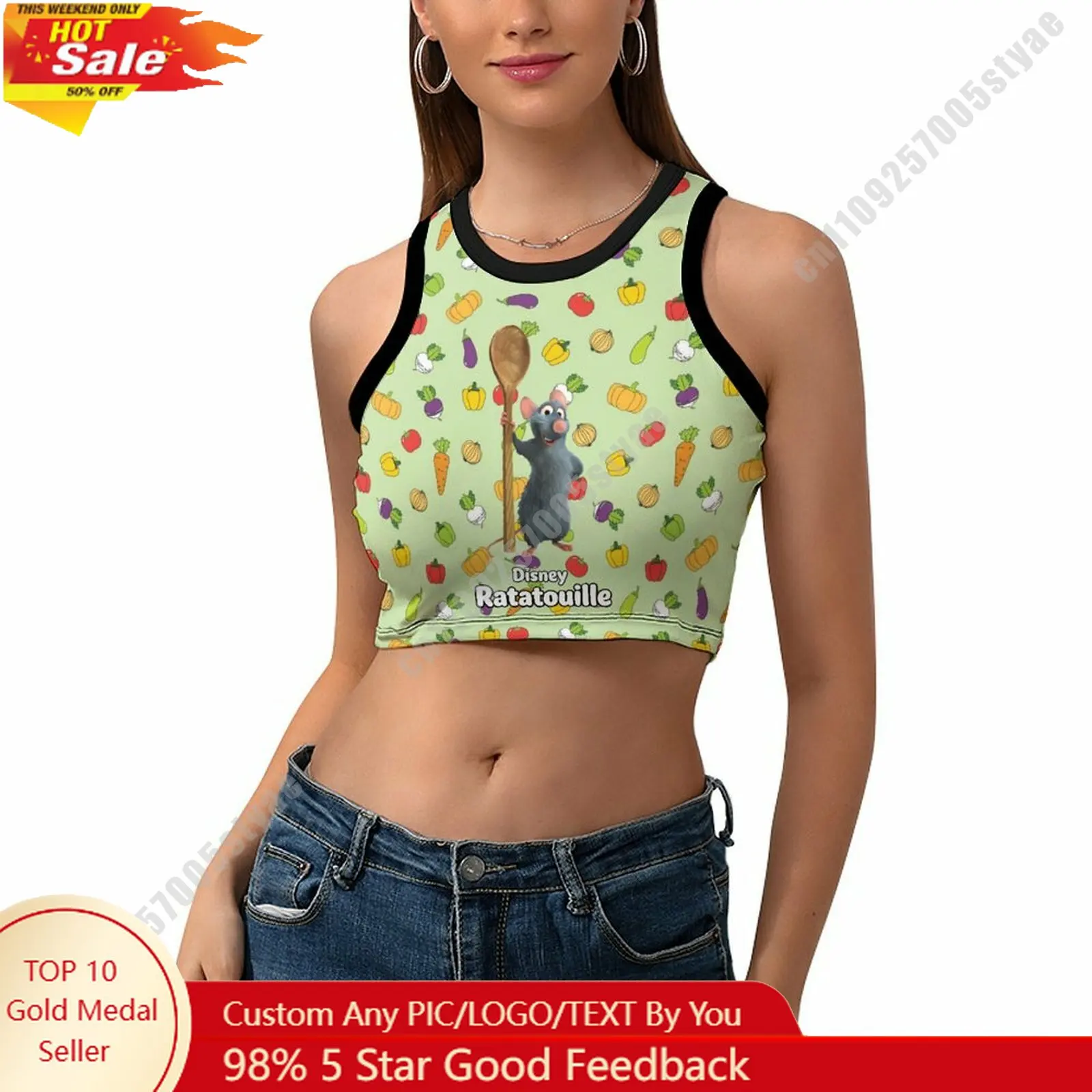 

Ratatouille Vest Disney Pattern Custom Photo Text Crop Tank Racerback Vest Personalized Graphic Sleeveless Crop Top